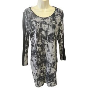 Kensie New Black Grey Combo Long-Sleeve Cowl-Neck Printed Dress Small